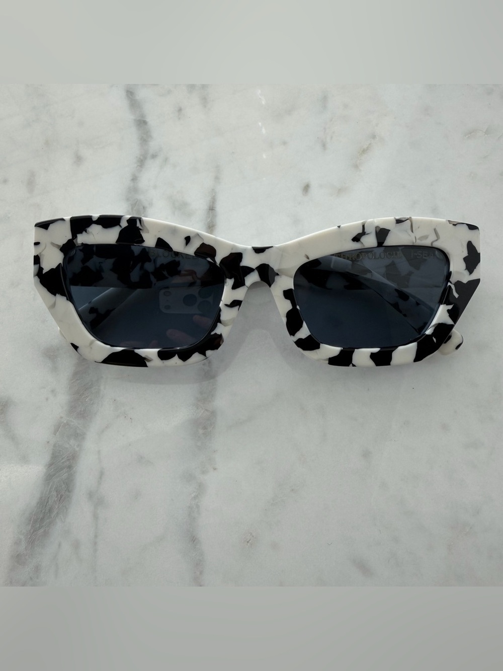 Anthropologie I-SEA Blocked Sunglasses, Black & White Acetate Frames